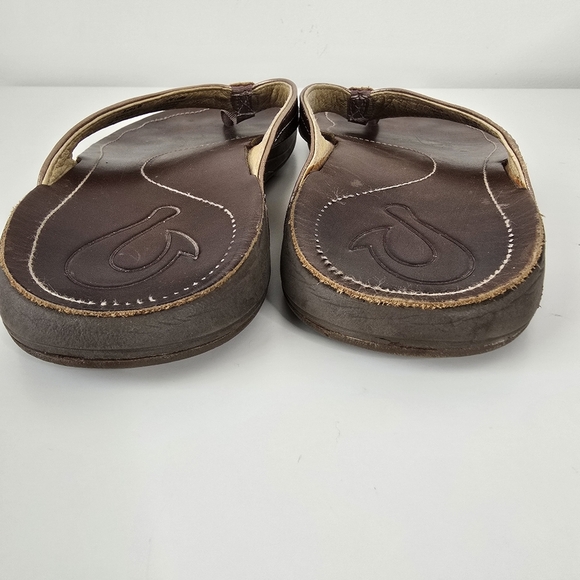 OluKai Kumu Leather Sandals Flip Flops Metallic Gold Size 7 Beach Vacation - Picture 6 of 10
